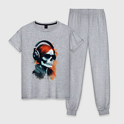 Пижама хлопковая женская Grunge redhead girl skull, цвет: меланж