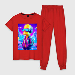 Пижама хлопковая женская Cyber Bart on a virtual glasses, цвет: красный