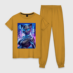 Пижама хлопковая женская Cyber panter - ai art fantasy, цвет: горчичный