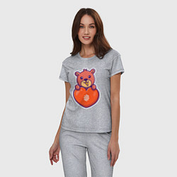 Пижама хлопковая женская Медовый мишка с сердцем, цвет: меланж — фото 2
