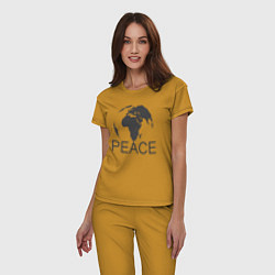 Пижама хлопковая женская Peace the world, цвет: горчичный — фото 2