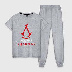 Пижама хлопковая женская Assassins creed shadows logo, цвет: меланж