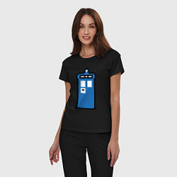 Пижама хлопковая женская Tardis pixels, цвет: черный — фото 2