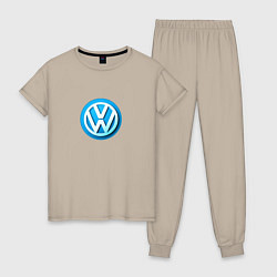 Пижама хлопковая женская Volkswagen logo blue, цвет: миндальный