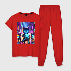 Пижама хлопковая женская Продвинутые кибер котята - неоновое свечение, цвет: красный