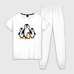 Пижама хлопковая женская Семья пингвинов, цвет: белый