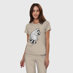 Пижама хлопковая женская Енотик с яблоком, цвет: миндальный — фото 2