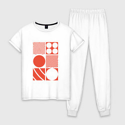 Пижама хлопковая женская Красная абстракция, цвет: белый