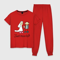 Пижама хлопковая женская Just married, цвет: красный