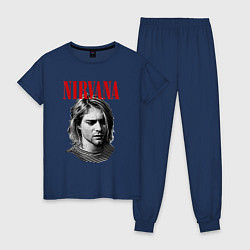 Пижама хлопковая женская Nirvana kurt donald cobain, цвет: тёмно-синий