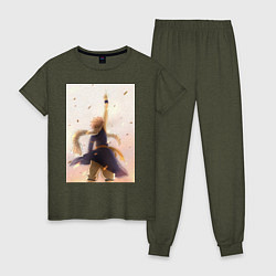 Пижама хлопковая женская Хвост Феи Нацу Драгнил, цвет: меланж-хаки