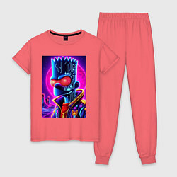 Пижама хлопковая женская Cool Bart Simpson - neon glow, цвет: коралловый