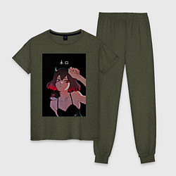 Пижама хлопковая женская Чёрный клевер неро, цвет: меланж-хаки