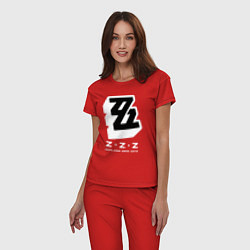Пижама хлопковая женская Zenless zone zero лого, цвет: красный — фото 2