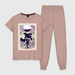Пижама хлопковая женская Магическая битва Сатору Годзё арт повязка, цвет: пыльно-розовый