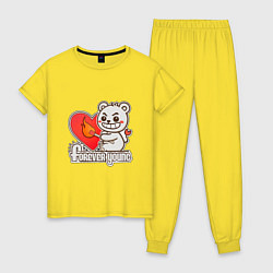 Пижама хлопковая женская Медведь хулиган с сердцем и спичкой, цвет: желтый