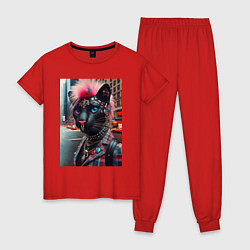 Пижама хлопковая женская Голубоглазая пантера модница из Нью-Йорка - нейрос, цвет: красный