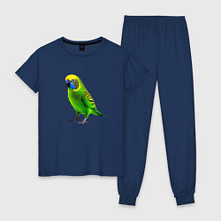 Пижама хлопковая женская Зеленый попугай, цвет: тёмно-синий