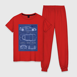 Пижама хлопковая женская Chevrolet Corvette чертеж, цвет: красный
