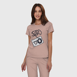 Пижама хлопковая женская Аудиокассета, цвет: пыльно-розовый — фото 2