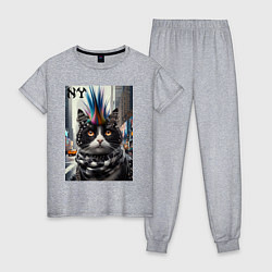 Женская пижама Кот панк с разноцветным хаером - Нью-Йорк
