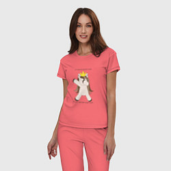 Пижама хлопковая женская Бессмертный пони единорог в короне подарок трудого, цвет: коралловый — фото 2