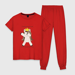 Пижама хлопковая женская Бессмертный пони единорог в короне подарок трудого, цвет: красный