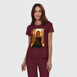 Пижама хлопковая женская Магическая битва Нобара Кугисаки арт, цвет: меланж-бордовый — фото 2
