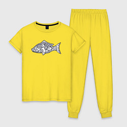 Пижама хлопковая женская Механическая рыба, цвет: желтый