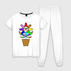 Пижама хлопковая женская Цветок Радуга, цвет: белый