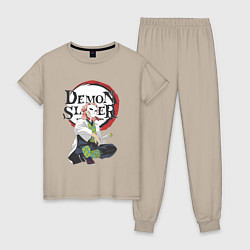 Пижама хлопковая женская Клинок рассекающий демонов Сабито, цвет: миндальный