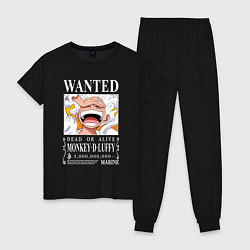 Пижама хлопковая женская Monkey D Luffy - wanted, цвет: черный