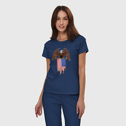 Пижама хлопковая женская Орёл с американским флагом, цвет: тёмно-синий — фото 2