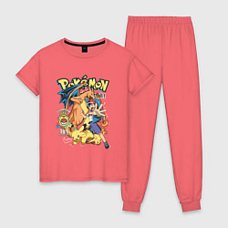 Пижама хлопковая женская Покемоны все Pokemons, цвет: коралловый