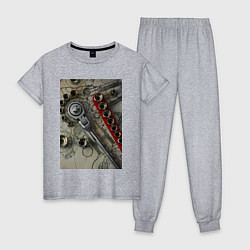 Пижама хлопковая женская Трещотка ключ и чертеж, цвет: меланж