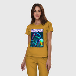 Пижама хлопковая женская Neon cyber beersaur - neon glow fantasy, цвет: горчичный — фото 2