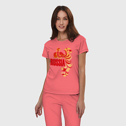 Пижама хлопковая женская Russia, цвет: коралловый — фото 2