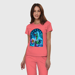 Пижама хлопковая женская Neon beersaur - ai art fantasy, цвет: коралловый — фото 2