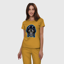 Пижама хлопковая женская Авиатор череп, цвет: горчичный — фото 2