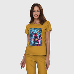 Пижама хлопковая женская Pikachu with a cyber claws - halloween, цвет: горчичный — фото 2