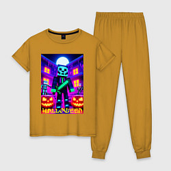 Пижама хлопковая женская Halloween and Minecraft - neon collaboration, цвет: горчичный