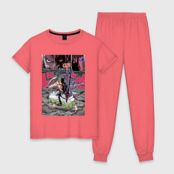 Пижама хлопковая женская Ван-Пис Зоро Ророноа техника, цвет: коралловый