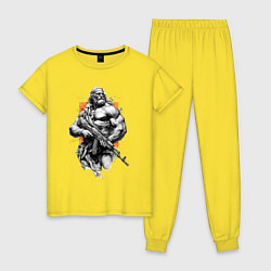 Пижама хлопковая женская Античный воин с АК-47, цвет: желтый