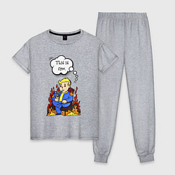 Пижама хлопковая женская Vault boy in the fire, цвет: меланж