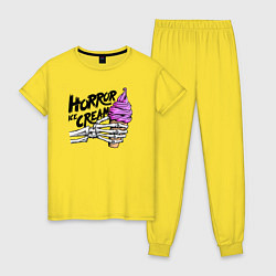 Пижама хлопковая женская Horror ice cream, цвет: желтый