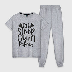 Пижама хлопковая женская Eat sleep gym, цвет: меланж