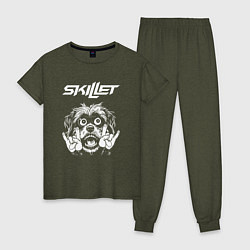 Пижама хлопковая женская Skillet rock dog, цвет: меланж-хаки