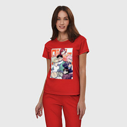 Пижама хлопковая женская Дандадан: Момо Аясэ, цвет: красный — фото 2