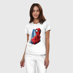 Пижама хлопковая женская Человек-паук и город, цвет: белый — фото 2