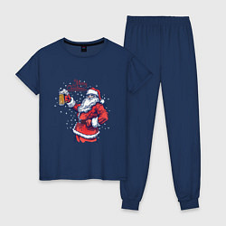 Пижама хлопковая женская Merry Christmas Santa beer, цвет: тёмно-синий